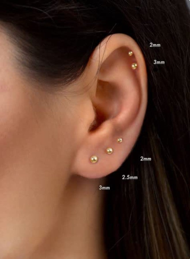 Renkovte Flat Screw Back Ball Stud Earrings for Women,Small 4mm Ball Earrings with Secure Flatback for Cartilage Helix Tragus Lobe Piercing for Girls Toddlers Hypoallergenic(4mm Ball,14K Gold Color) - Image 4